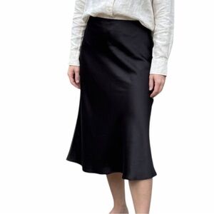Rachel Zoe Woman’s Black Satin A-Line Slip Skirt | Silky Midi Medium